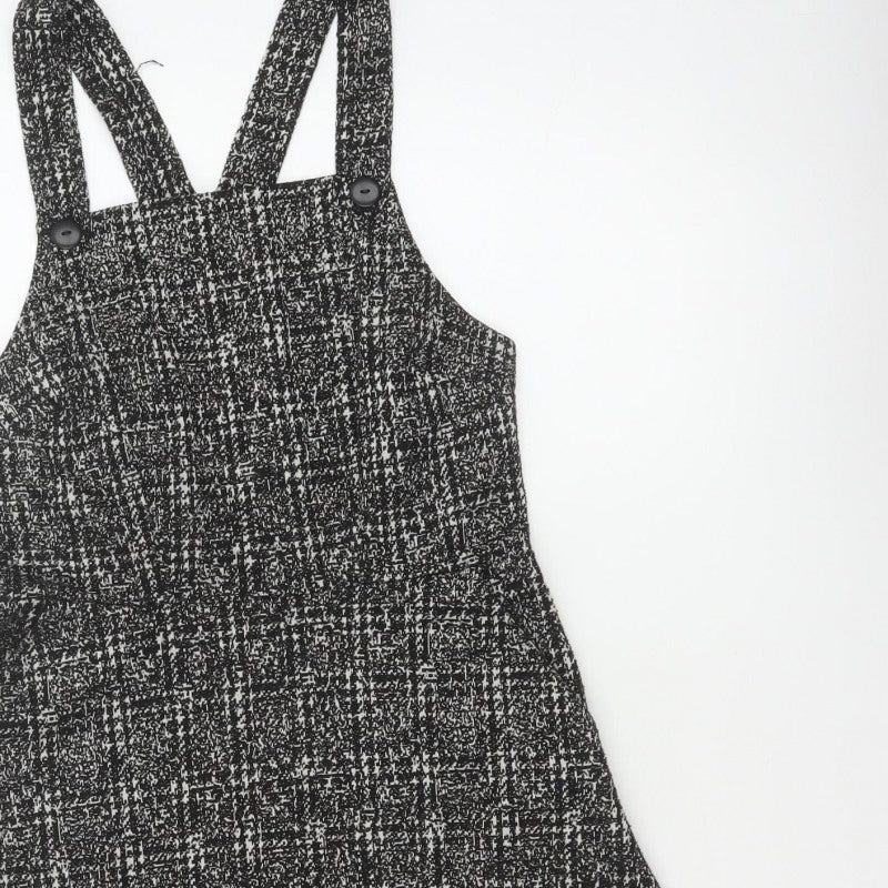 New Look Women Black Check Pinafore Dress Size 10 Short Lined