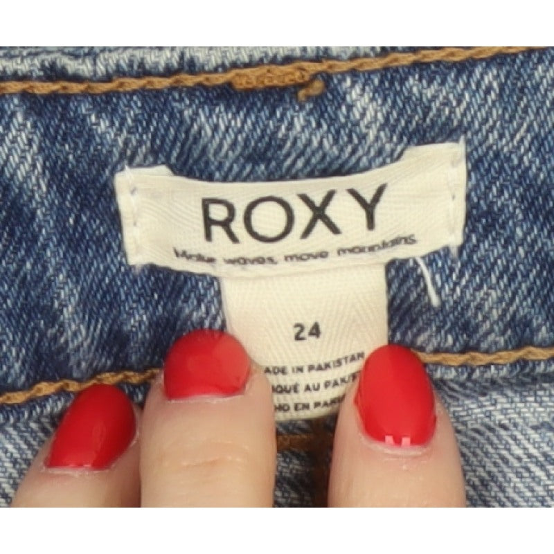 Roxy Women’s Blue Wide-Leg High Rise 24 Cotton Denim Jeans
