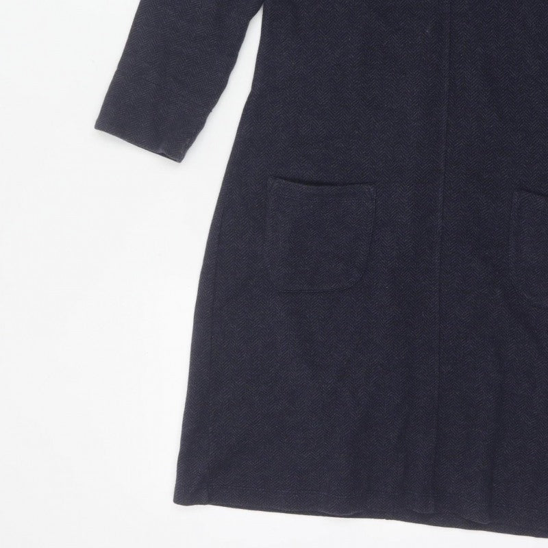 White Stuff Women Navy UK 8 Herringbone Shift Dress Long Sleeve Pockets
