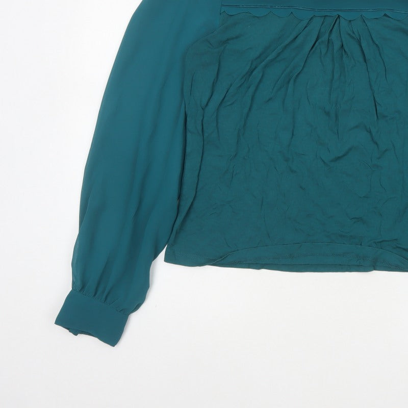 Oasis Women Green L Viscose Blouse Balloon Sleeve Scallop Trim