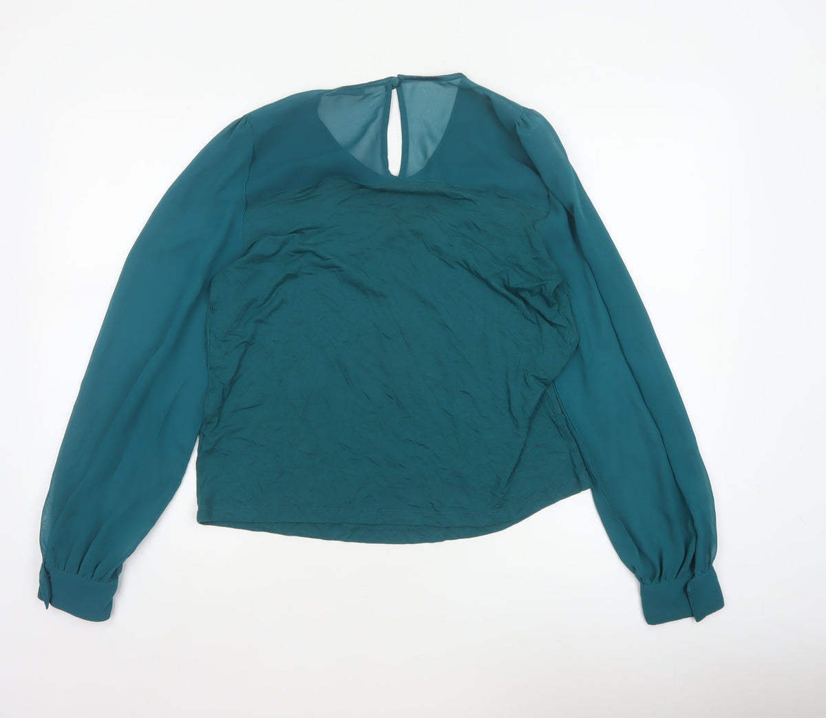 Oasis Women Green L Viscose Blouse Balloon Sleeve Scallop Trim