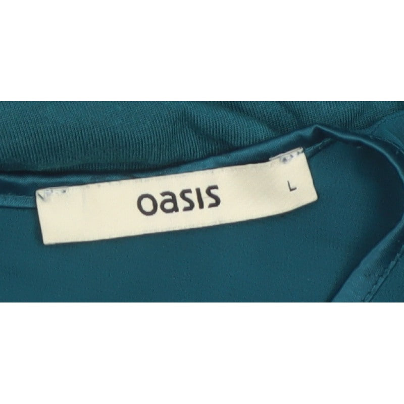 Oasis Women Green L Viscose Blouse Balloon Sleeve Scallop Trim