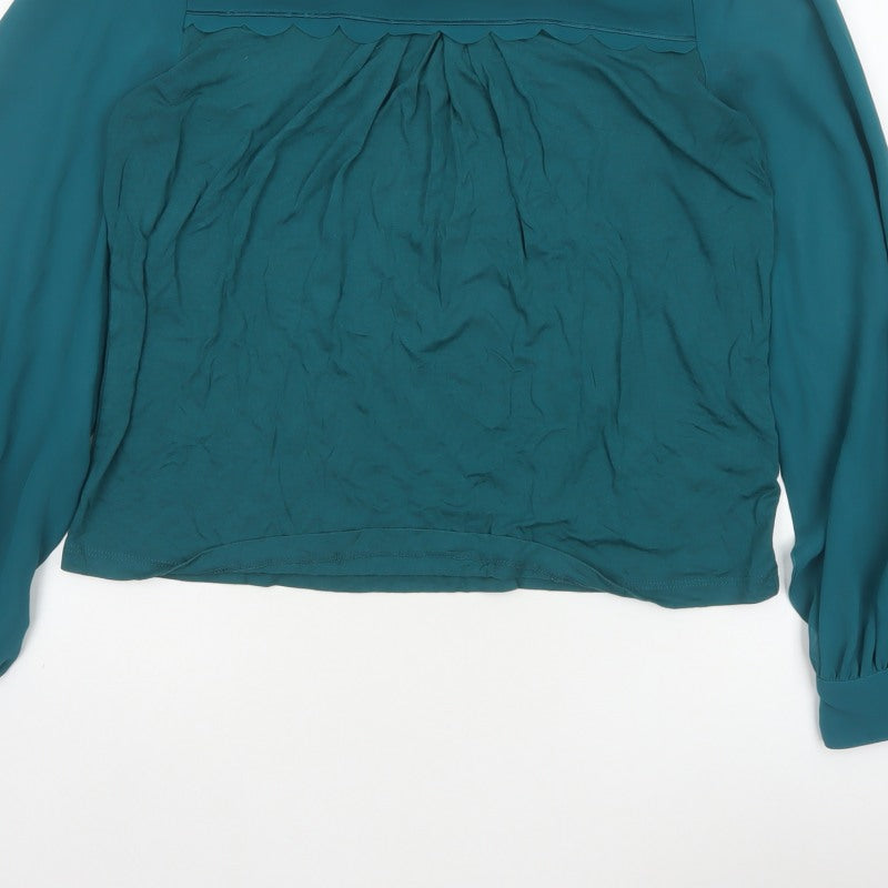 Oasis Women Green L Viscose Blouse Balloon Sleeve Scallop Trim