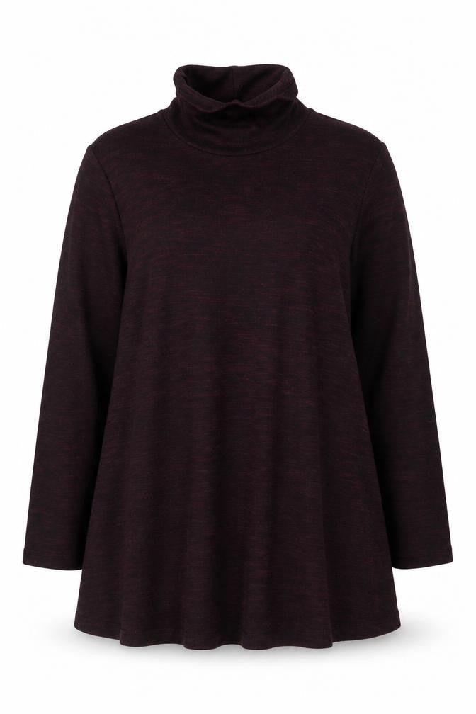 M&S Women Burgundy Mix UK 14 Roll Neck Long Sleeve Tunic Top