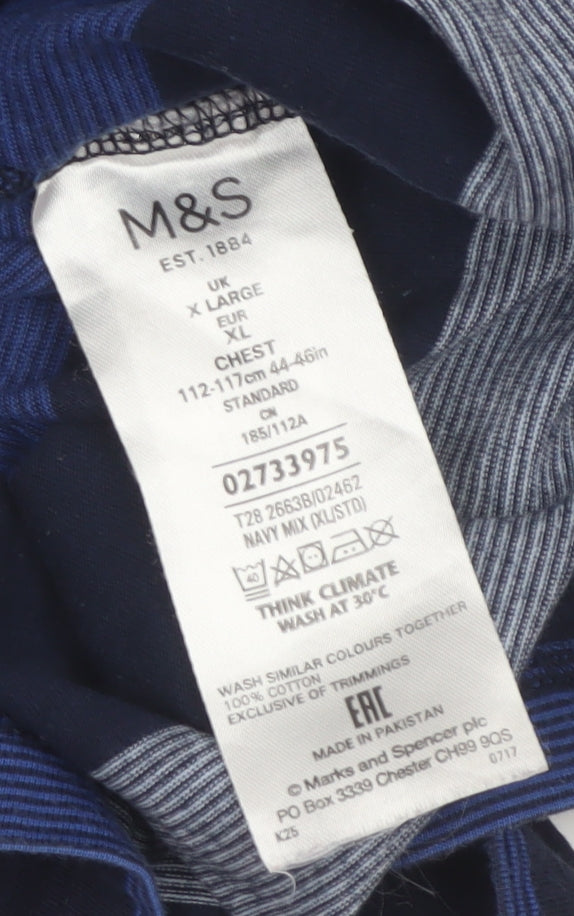 M&S Blue Harbour Mens Blue XL Striped Long Sleeve Polo Shirt