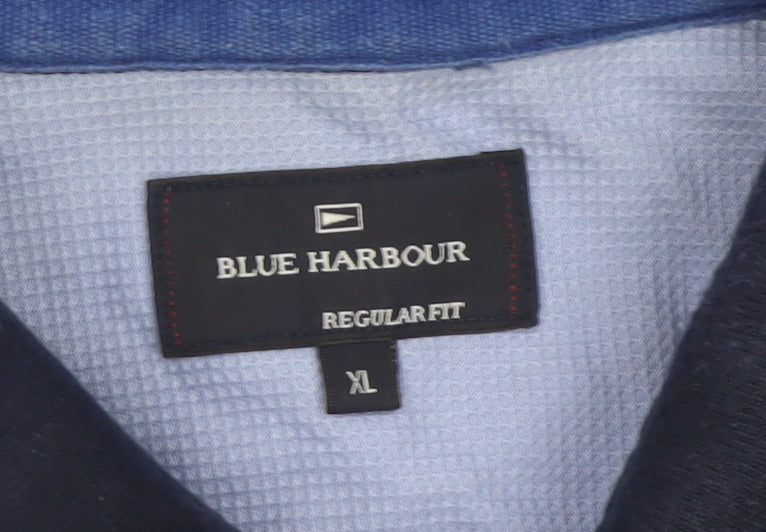 M&S Blue Harbour Mens Blue XL Striped Long Sleeve Polo Shirt
