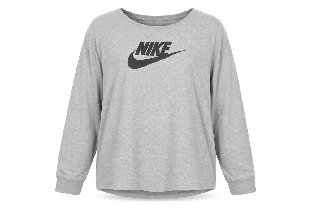 Nike Women Grey 3XL Long Sleeve Logo Crew Neck Basic T-Shirt
