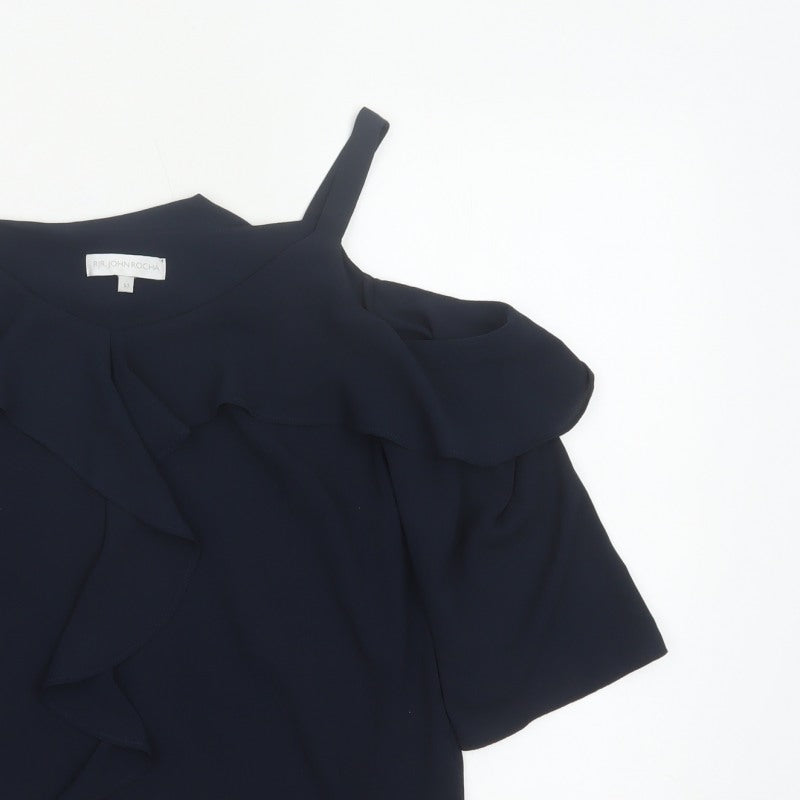 RJR John Rocha Women’s Navy UK 12 Cold Shoulder Ruffle Camisole Blouse