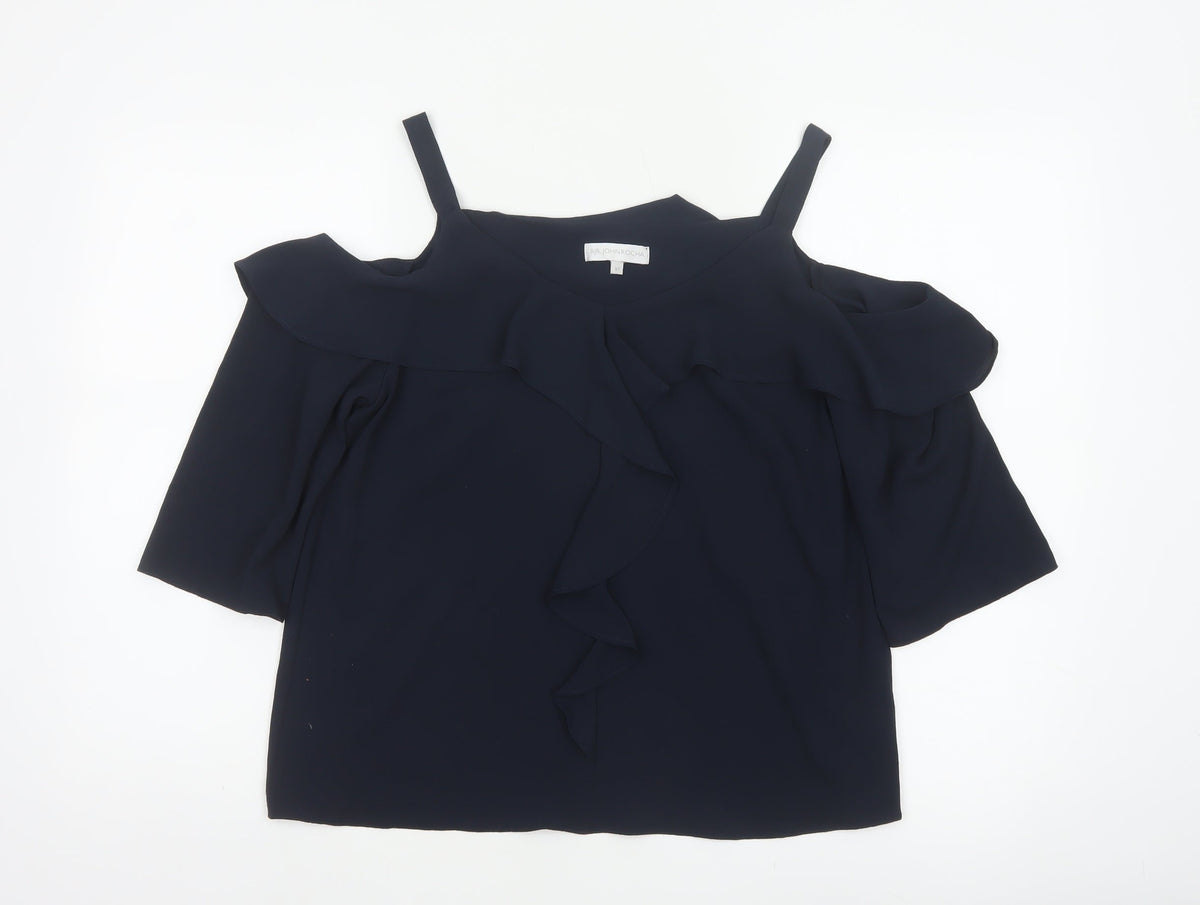 RJR John Rocha Women’s Navy UK 12 Cold Shoulder Ruffle Camisole Blouse
