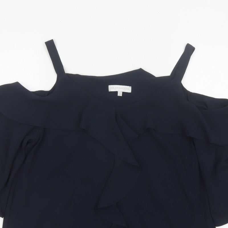 RJR John Rocha Women’s Navy UK 12 Cold Shoulder Ruffle Camisole Blouse