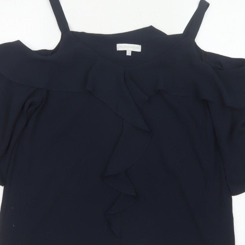 RJR John Rocha Women’s Navy UK 12 Cold Shoulder Ruffle Camisole Blouse