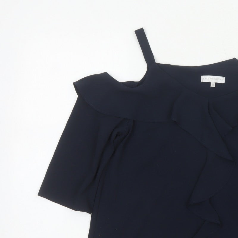 RJR John Rocha Women’s Navy UK 12 Cold Shoulder Ruffle Camisole Blouse