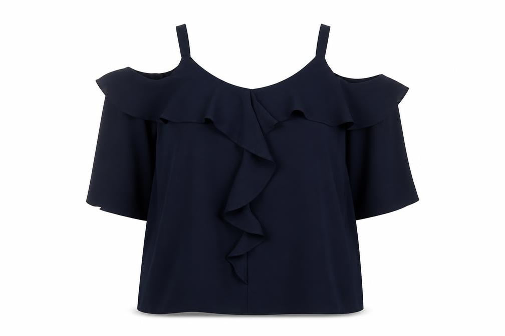 RJR John Rocha Women’s Navy UK 12 Cold Shoulder Ruffle Camisole Blouse