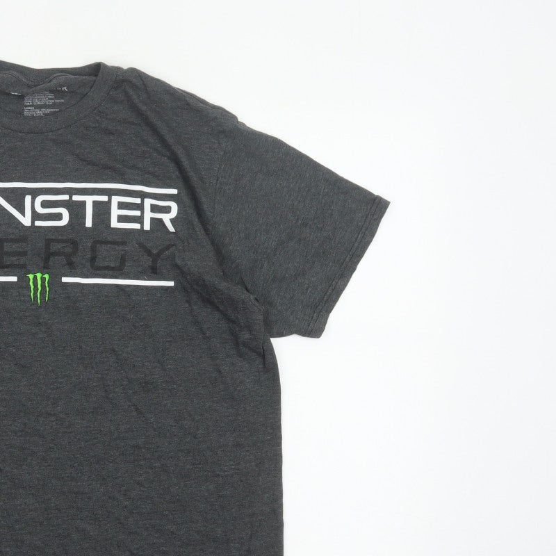 Monster Energy Men’s Grey Graphic Logo Crew Neck T-Shirt Size L