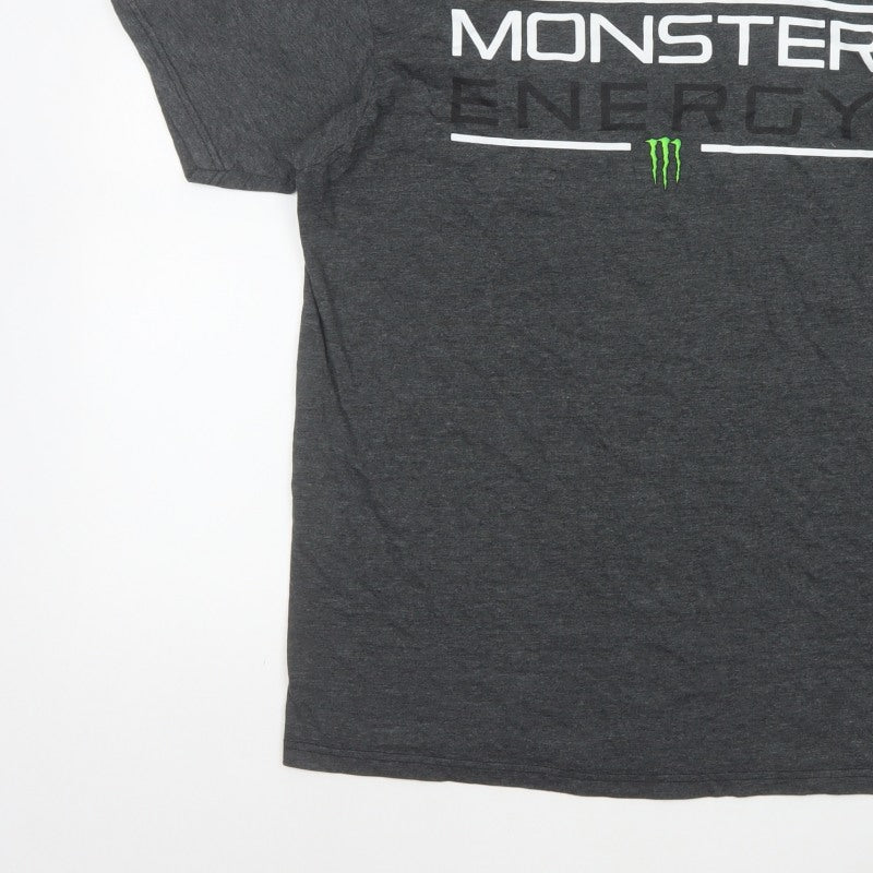 Monster Energy Men’s Grey Graphic Logo Crew Neck T-Shirt Size L