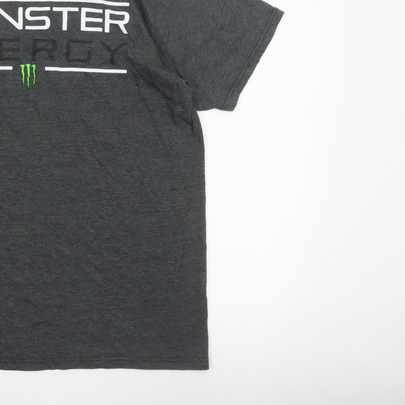 Monster Energy Men’s Grey Graphic Logo Crew Neck T-Shirt Size L