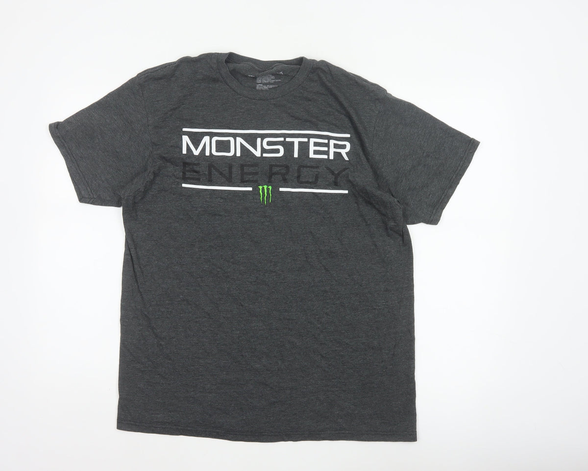 Monster Energy Men’s Grey Graphic Logo Crew Neck T-Shirt Size L