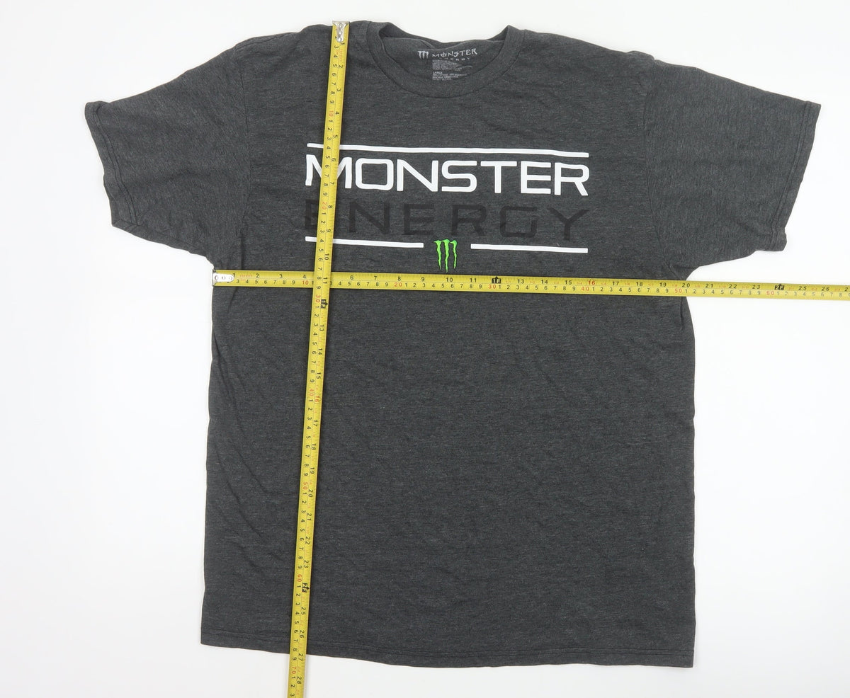 Monster Energy Men’s Grey Graphic Logo Crew Neck T-Shirt Size L