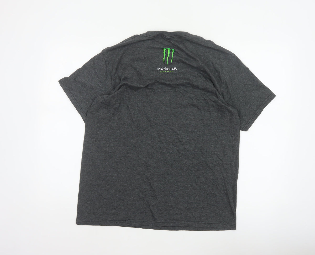 Monster Energy Men’s Grey Graphic Logo Crew Neck T-Shirt Size L