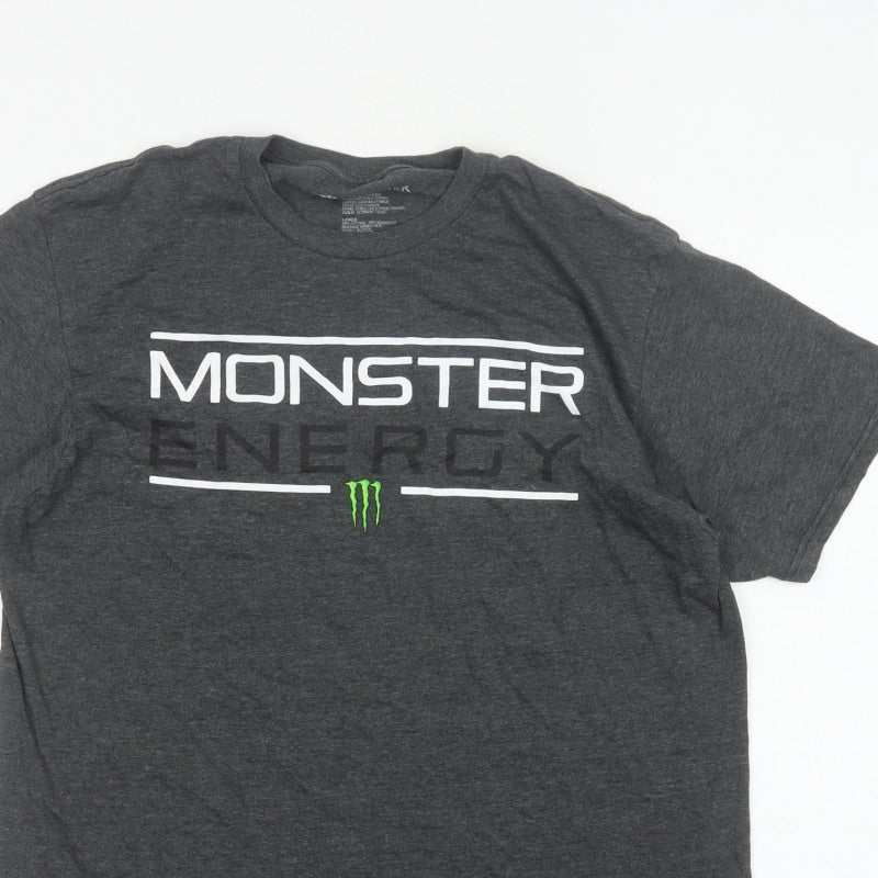 Monster Energy Men’s Grey Graphic Logo Crew Neck T-Shirt Size L