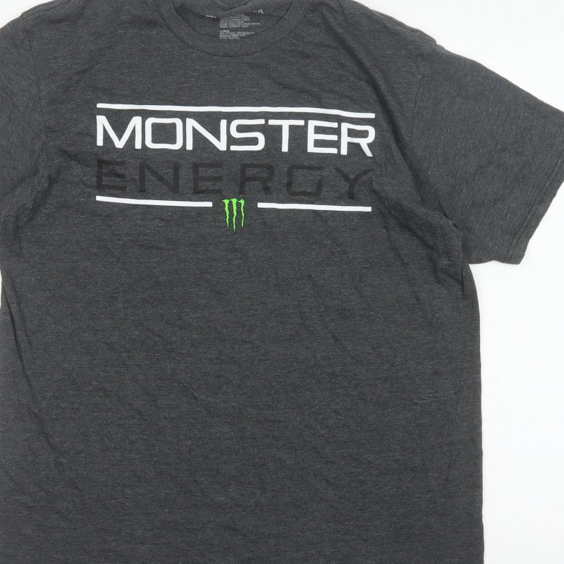 Monster Energy Men’s Grey Graphic Logo Crew Neck T-Shirt Size L