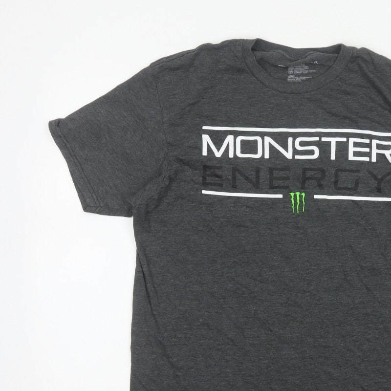 Monster Energy Men’s Grey Graphic Logo Crew Neck T-Shirt Size L