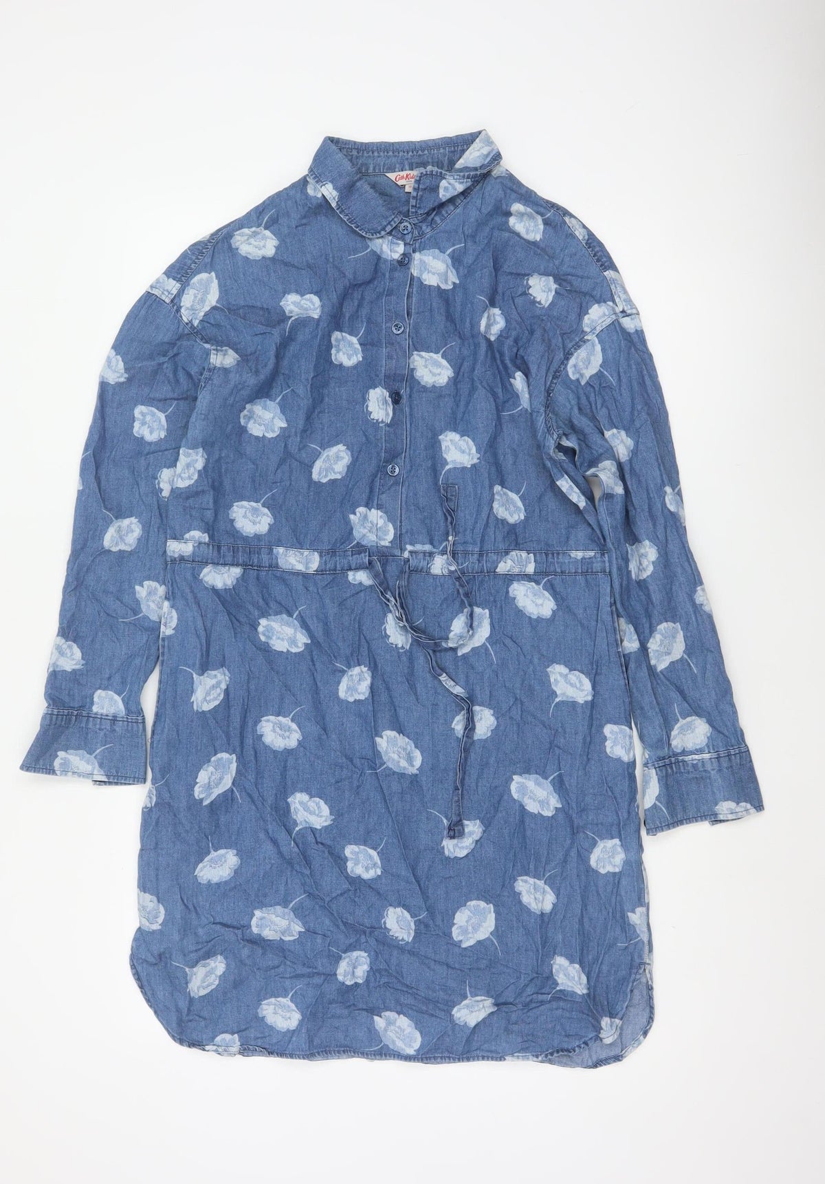 Cath Kidston Women Blue Floral Chambray Shirt Dress UK 10 Belted