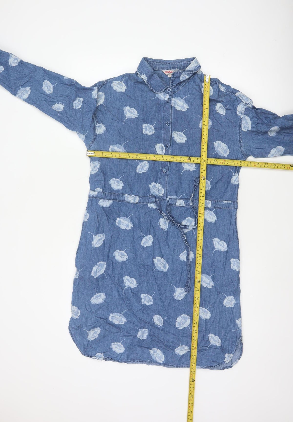 Cath Kidston Women Blue Floral Chambray Shirt Dress UK 10 Belted