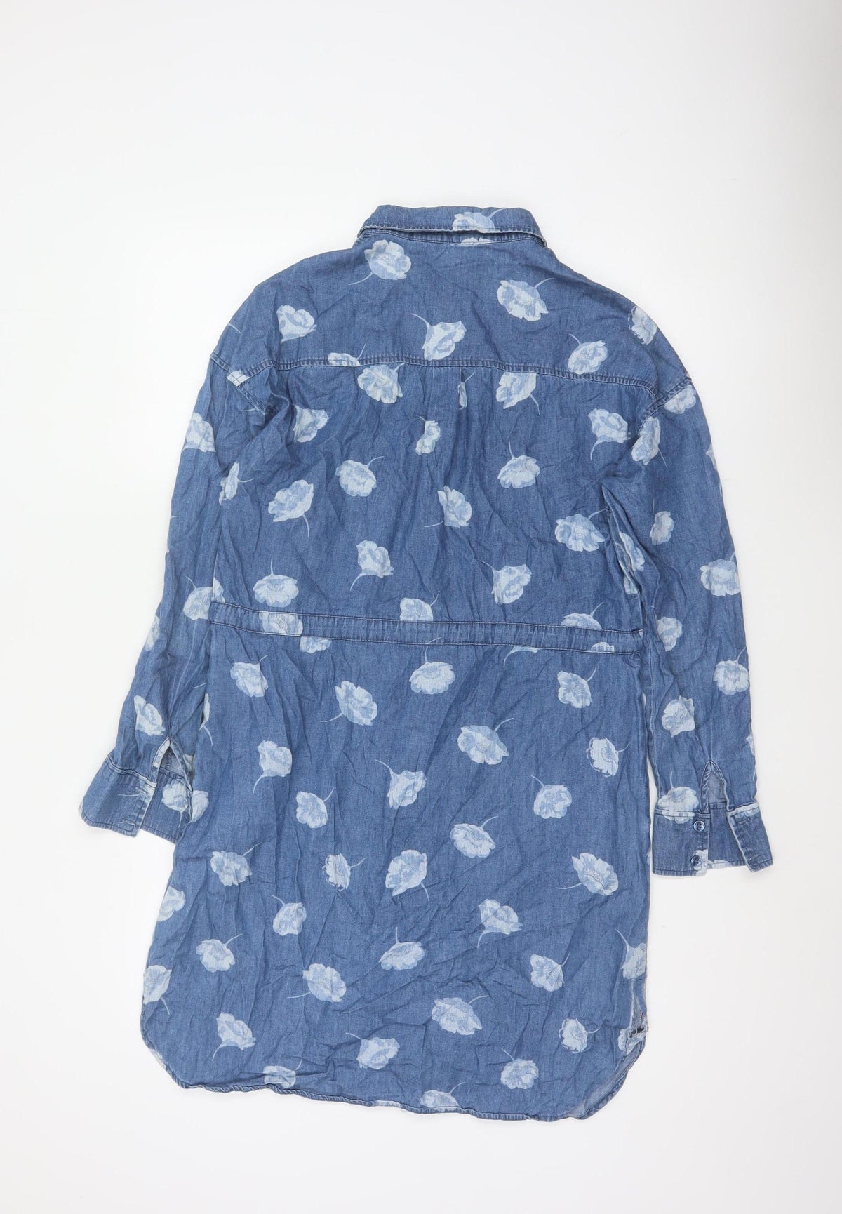 Cath Kidston Women Blue Floral Chambray Shirt Dress UK 10 Belted