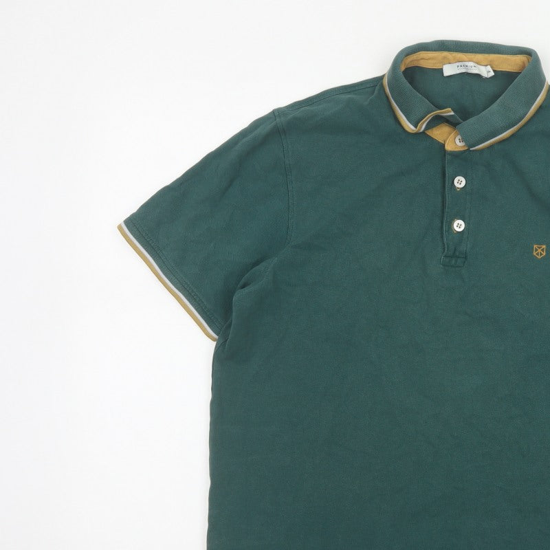 Premium by Jack & Jones Men’s Green XL Cotton Embroidered Polo Shirt
