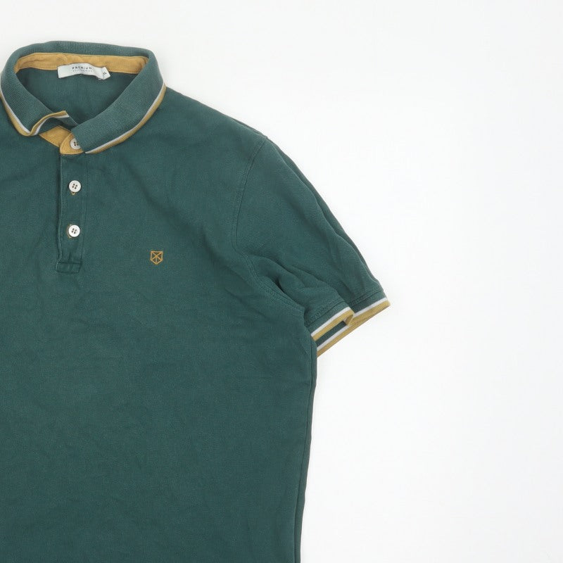 Premium by Jack & Jones Men’s Green XL Cotton Embroidered Polo Shirt