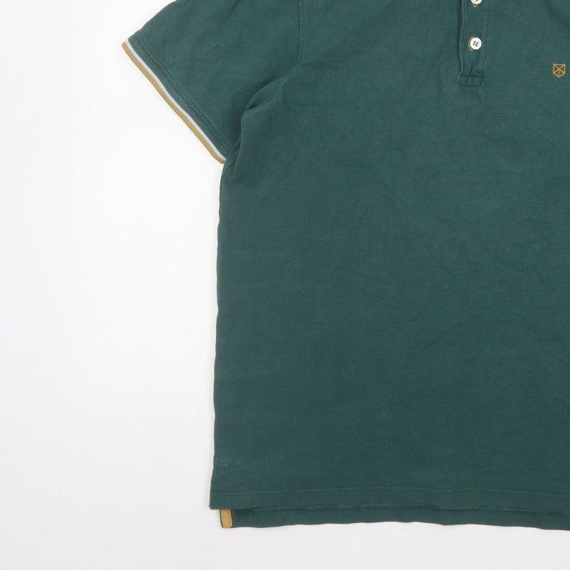 Premium by Jack & Jones Men’s Green XL Cotton Embroidered Polo Shirt