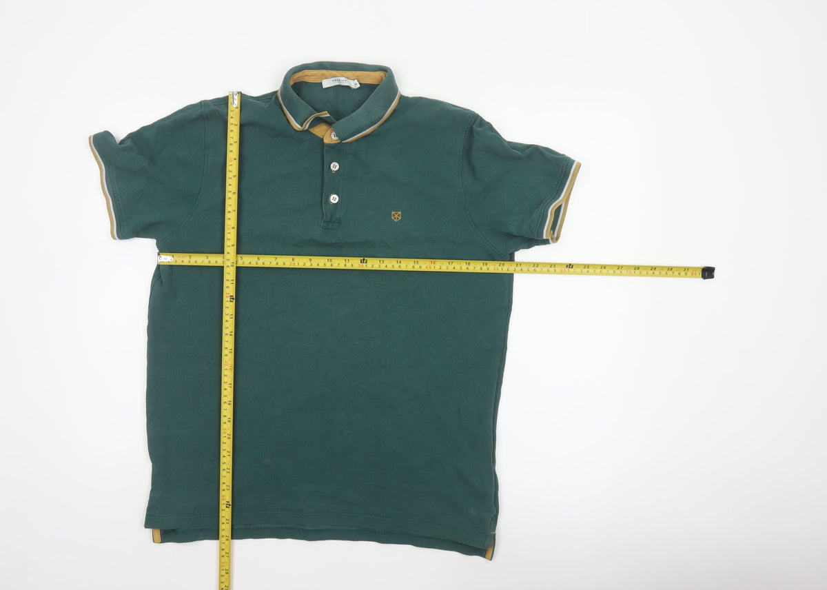 Premium by Jack & Jones Men’s Green XL Cotton Embroidered Polo Shirt