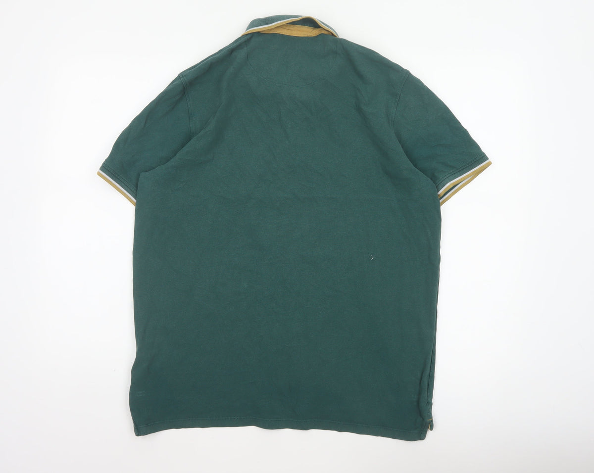 Premium by Jack & Jones Men’s Green XL Cotton Embroidered Polo Shirt