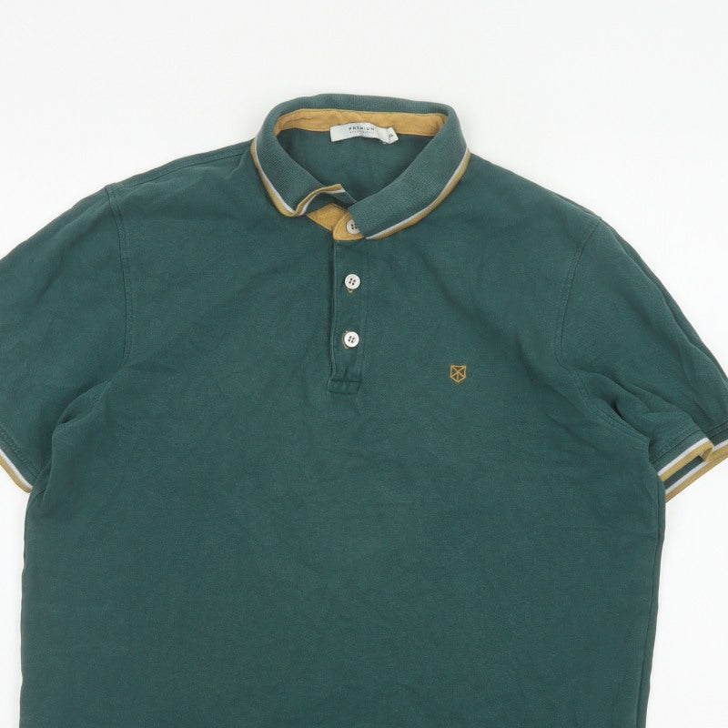 Premium by Jack & Jones Men’s Green XL Cotton Embroidered Polo Shirt