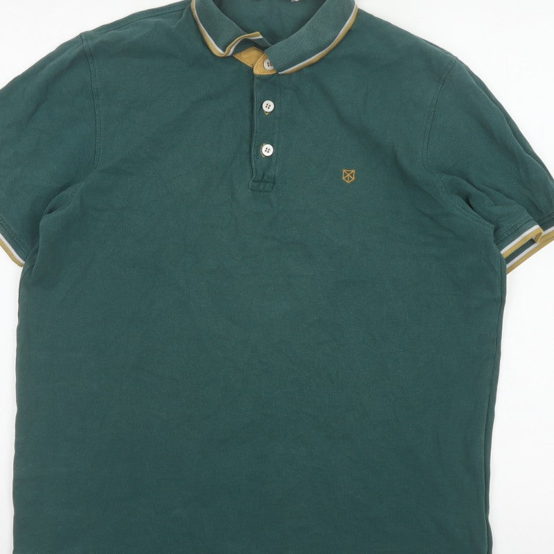Premium by Jack & Jones Men’s Green XL Cotton Embroidered Polo Shirt
