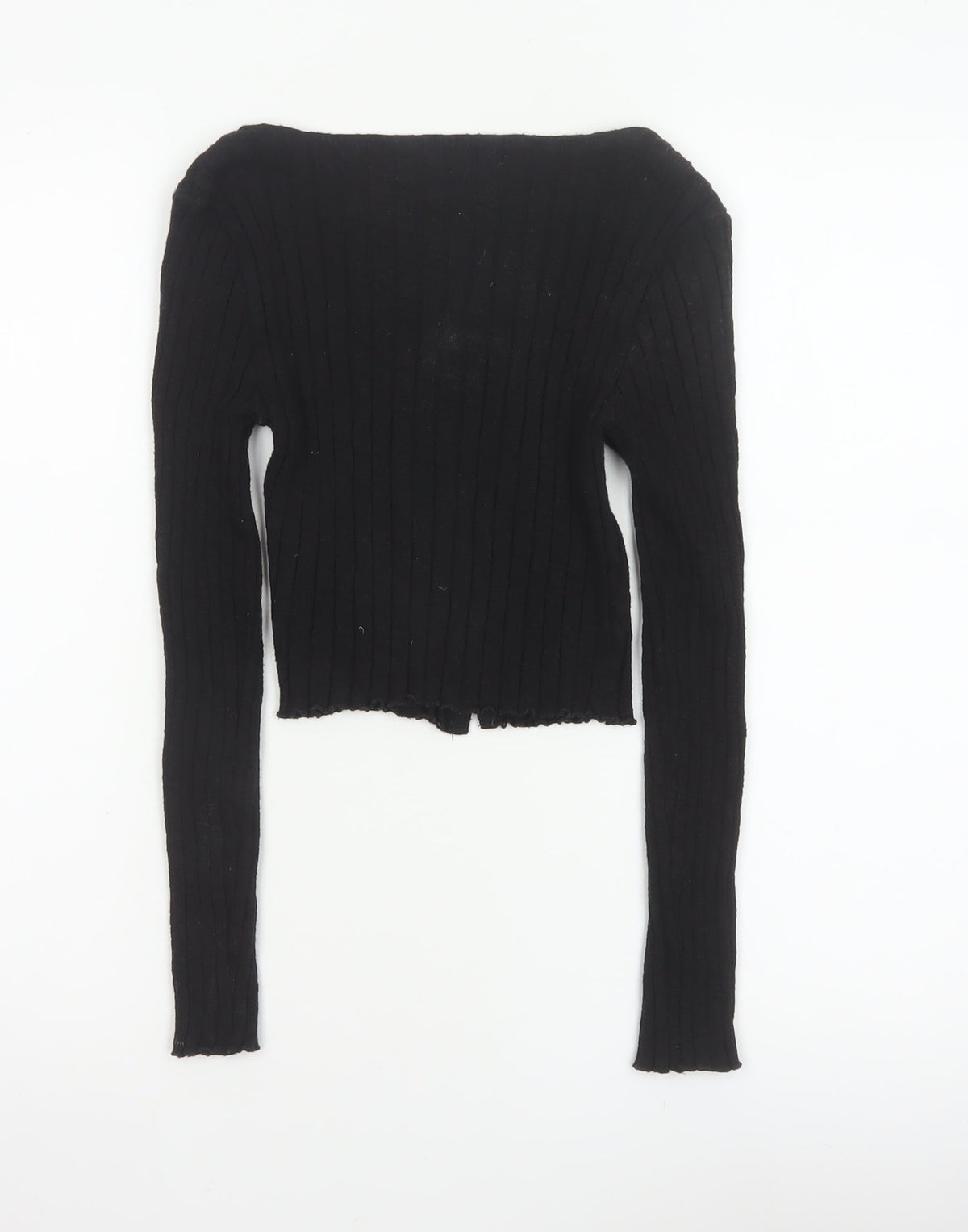 Miss Selfridge Women Black UK 8 Petite Cropped Rib Knit Button-Up Top