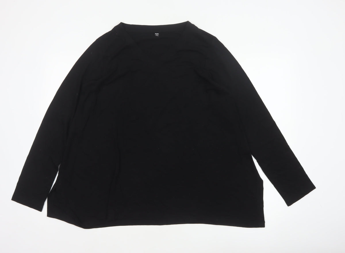 UNIQLO Women Black M Basic V-Neck Long Sleeve Lyocell Blouse