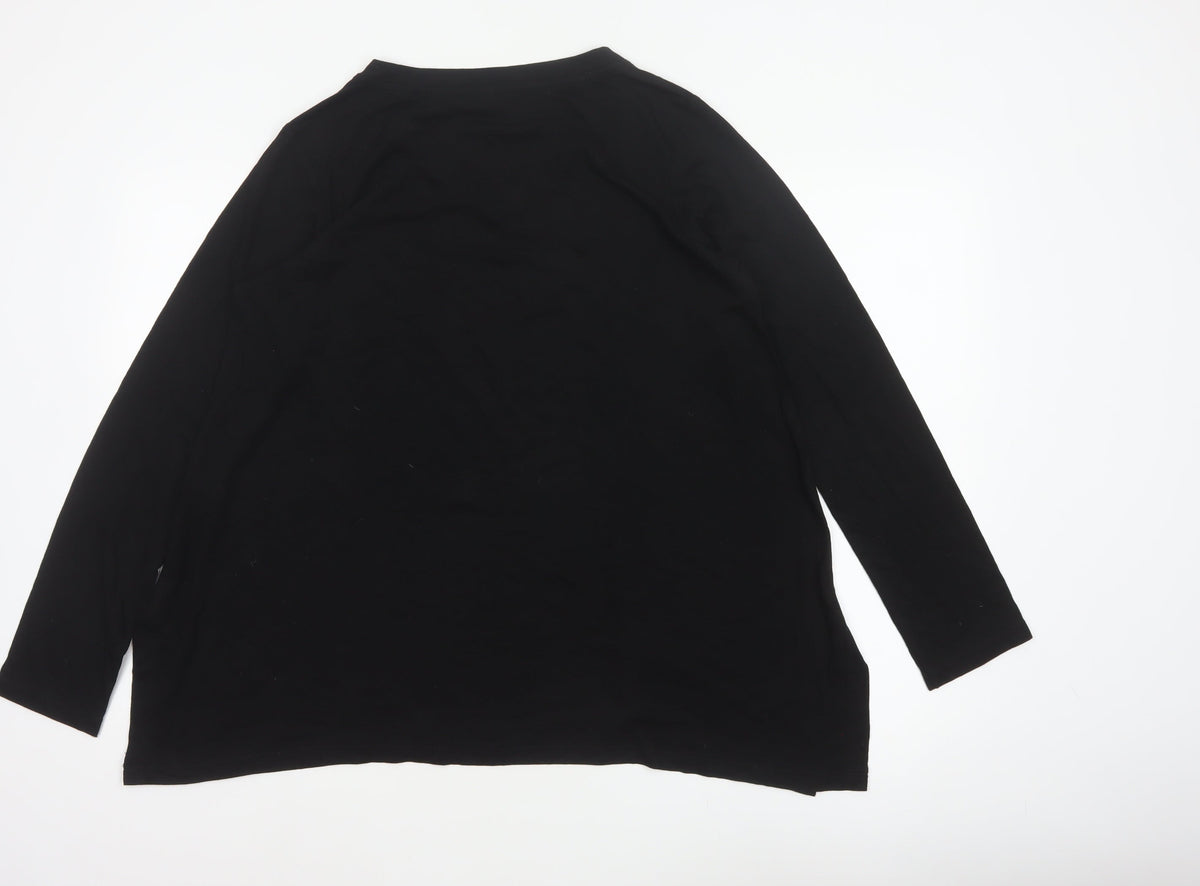 UNIQLO Women Black M Basic V-Neck Long Sleeve Lyocell Blouse