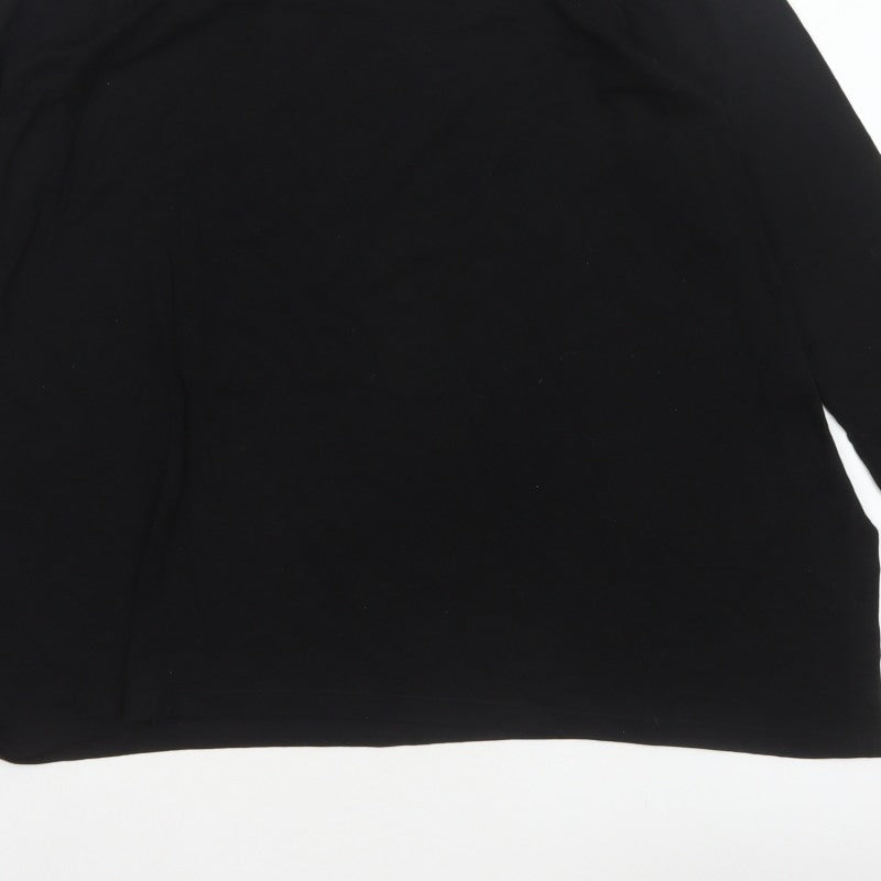 UNIQLO Women Black M Basic V-Neck Long Sleeve Lyocell Blouse