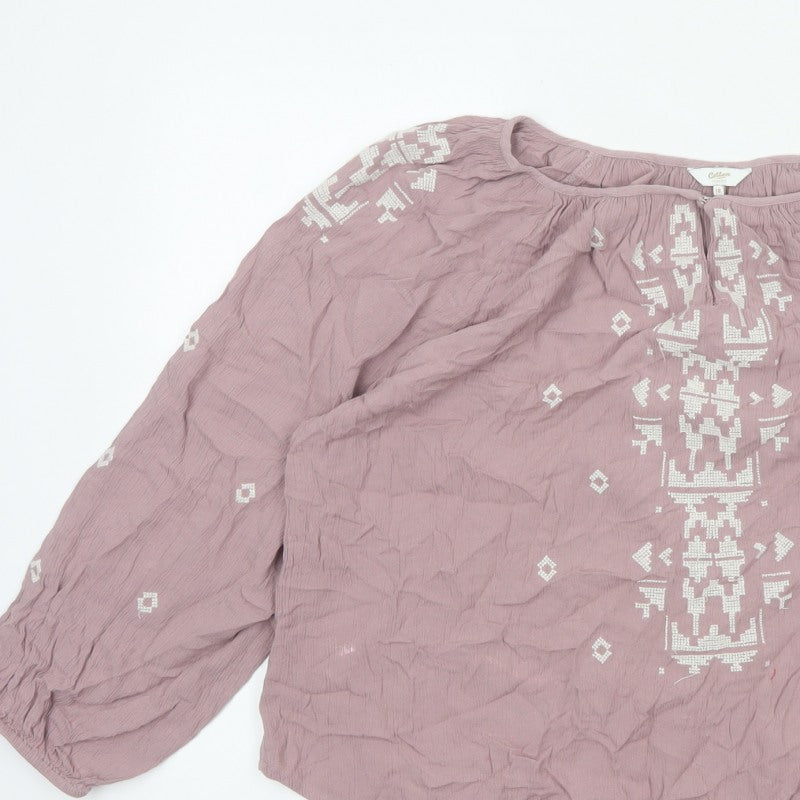 Cotton Traders Women Pink UK 18 Boho Embroidered Geometric Tunic Blouse
