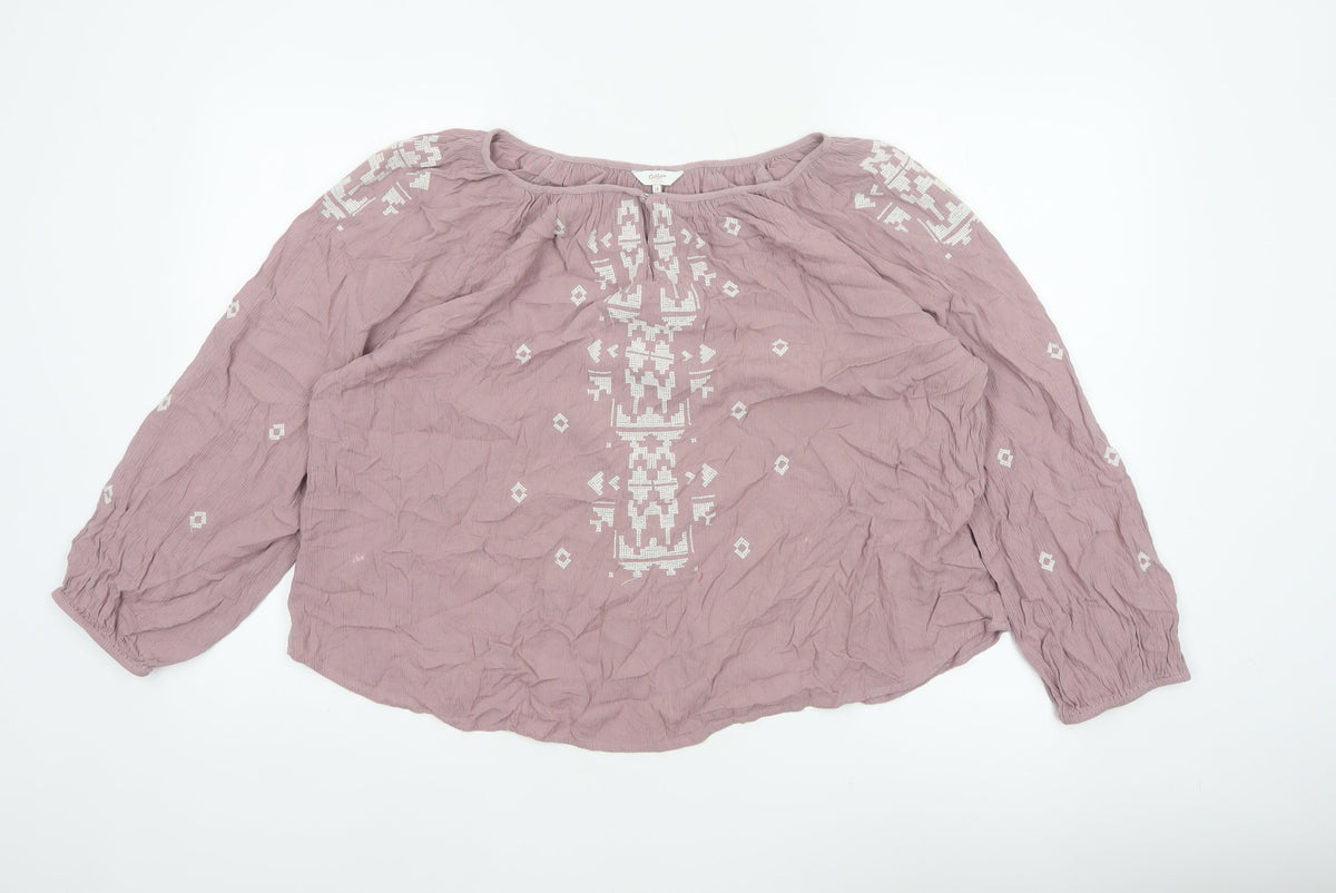 Cotton Traders Women Pink UK 18 Boho Embroidered Geometric Tunic Blouse