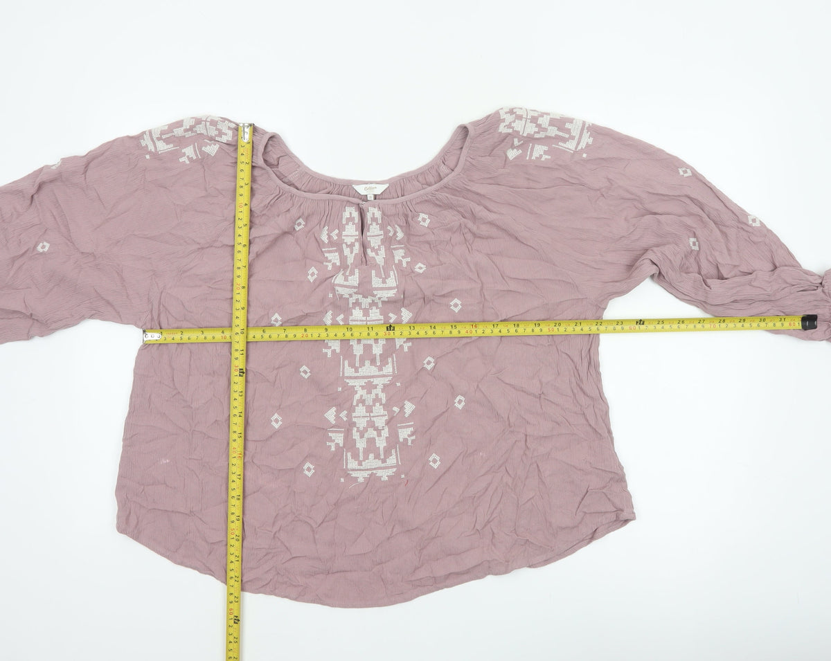 Cotton Traders Women Pink UK 18 Boho Embroidered Geometric Tunic Blouse