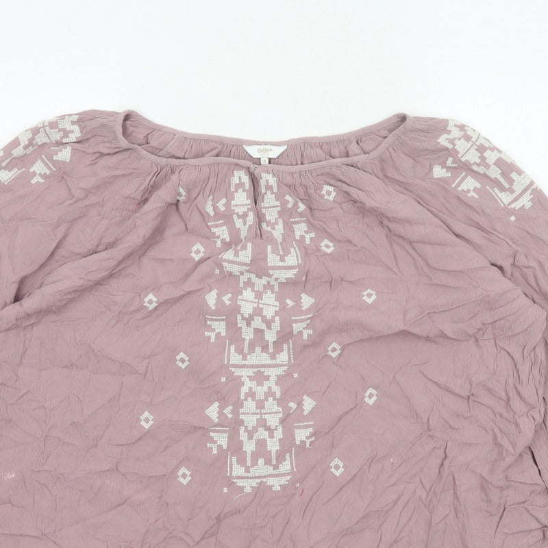 Cotton Traders Women Pink UK 18 Boho Embroidered Geometric Tunic Blouse
