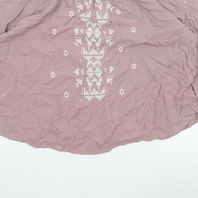 Cotton Traders Women Pink UK 18 Boho Embroidered Geometric Tunic Blouse