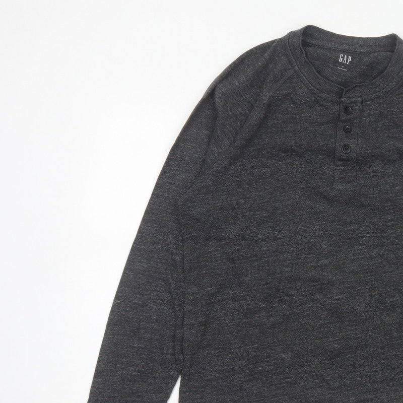 GAP Men’s Grey Size S Long Sleeve Cotton Blend Henley Button Top