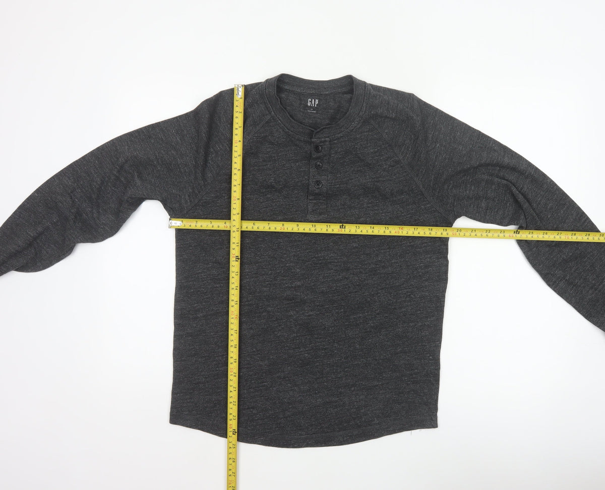 GAP Men’s Grey Size S Long Sleeve Cotton Blend Henley Button Top
