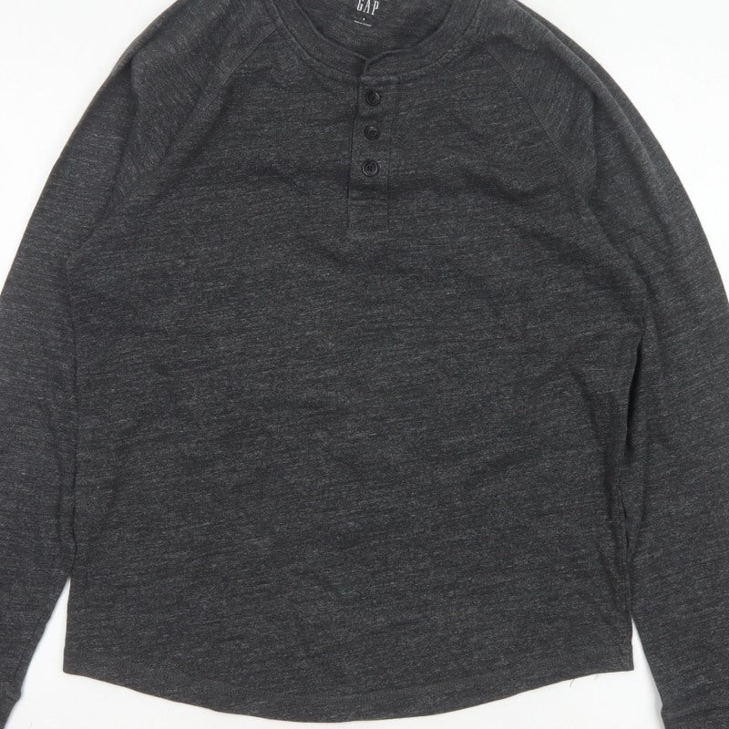 GAP Men’s Grey Size S Long Sleeve Cotton Blend Henley Button Top