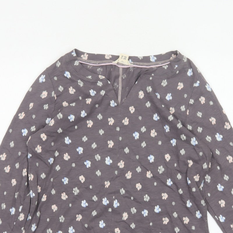 White Stuff Women’s Grey Floral Long Sleeve V-Neck Blouse UK 10
