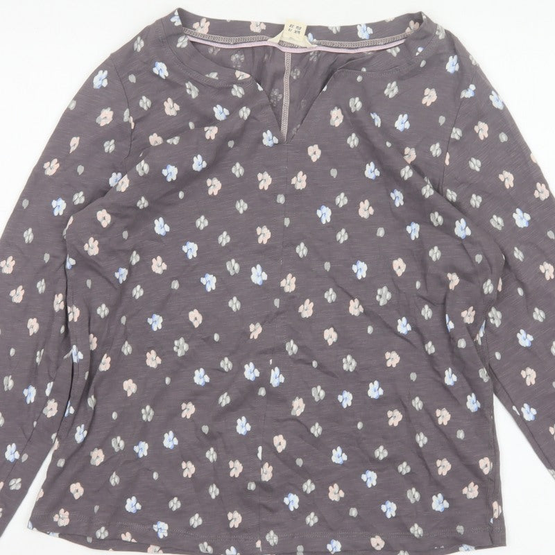 White Stuff Women’s Grey Floral Long Sleeve V-Neck Blouse UK 10